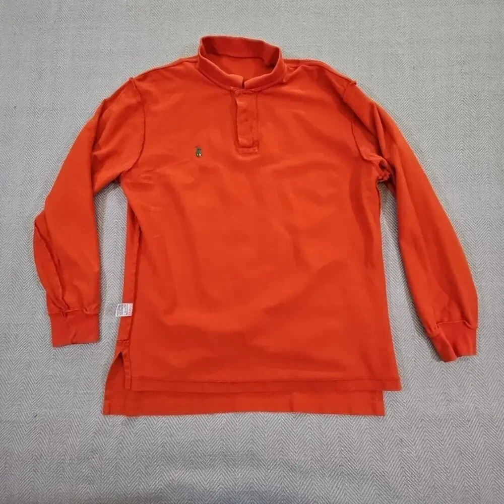 Polo Ralph Lauren Rugby Shirt Men's‎ Large Orange Pony Long Sleeve Cotton Y2K
